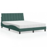 VidaXL Pat cu saltea, Hanko, verde &icirc;nchis, 140x200 cm, catifea 3208601