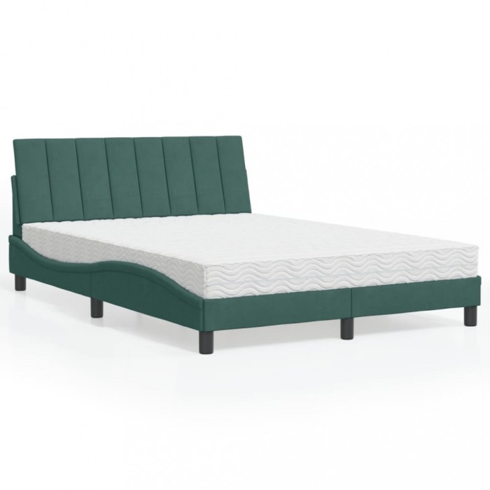 vidaXL Pat cu saltea, Hanko, verde &icirc;nchis, 140x200 cm, catifea 3208601
