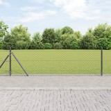 VidaXL Gard cu plasă de lanț cu 7 st&acirc;lpi flansați 0.6x10 m din oțel galvanizat