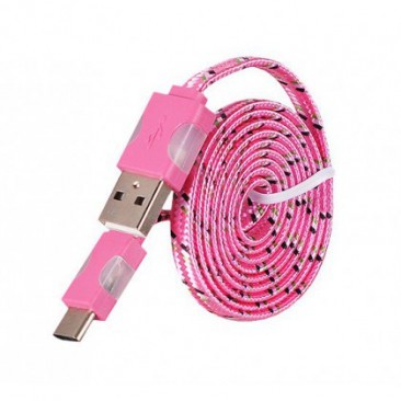 CABLU DE DATE SNUR MICRO USB TYPE-C CU LED ROZ foto