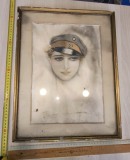 TABLOU ACUARELA ANII 1900 - STAMPILA PE SPATE