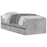 Cadru de pat cu sertare, gri beton, 75x190 cm, mic single