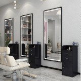 Consolă de frizerie, bărbierit și cosmetică cu oglindă LED 180x70, negru