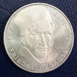 (A136) MONEDA DIN ARGINT GERMANIA - 5 MARK 1977, LIT. j, ANIVERSARE 200 ANI NASTEREA LUI CARL FRIEDRICH GAUSS