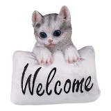 Pisica decorativa cu mesaj Welcome, 10x10 cm