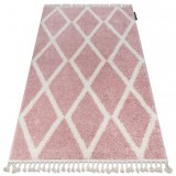 Covor Berber Troik A0010 roz si alb Franjuri shaggy, 60x250 cm