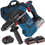 Bosch GBH 18V-26 + 1600A00B8J + 1619BZ0100 - Rotopercutor SDS-Plus 2.6 J + Set 2 acumulatori si incarcator Li-Ion 18 V 5 Ah + Geanta textila