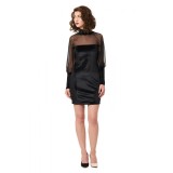 Rochie neagra din catifea cu maneci din voal de matase