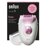 Epilator Braun Silk-&eacute;pil 3 3-031, MicroGrip, Smart Light, 20 de pensete, Cap de ras + Pieptene, 2 viteze, Roz