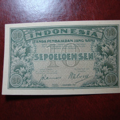 INDONEZIA / ADMINSTRATIE OLANDEZA 10 SEN 1947 UNC