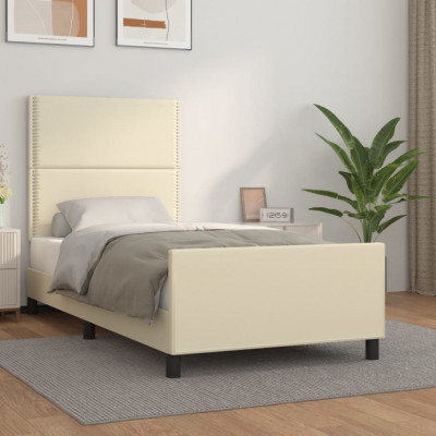 vidaXL Cadru de pat cu tăblie, crem, 80x200 cm, piele ecologică foto
