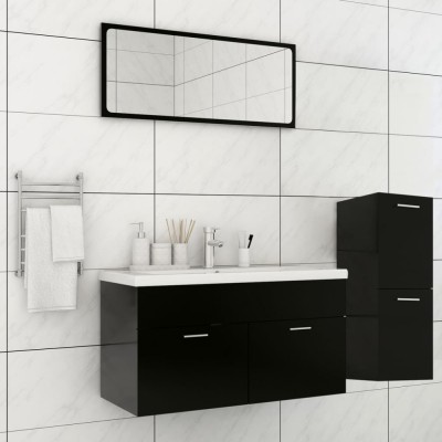 Set mobilier de baie, negru, lemn prelucrat foto