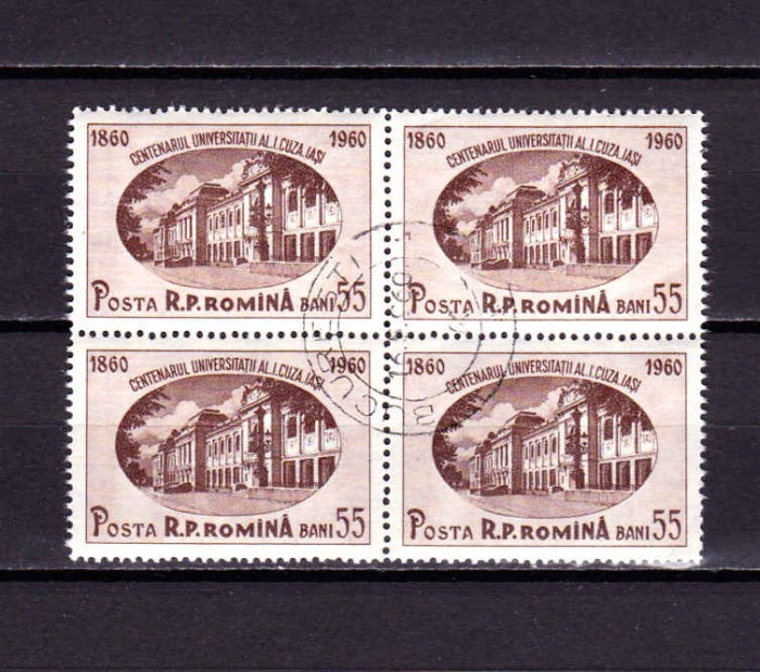 RO 1959 , LP 486 ,&quot;Centenarul Univ. A.I. Cuza -Iasi&quot; -serie bloc de 4, stampilat