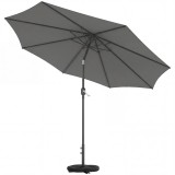 Outsunny Umbrelă 3x3 m cu Bază, Sac de Nisip, Manivelă, Gri &Icirc;nchis | Aosom Romania