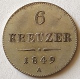 (A806) MONEDA DIN ARGINT AUSTRIA - 6 KREUZER 1849, LIT. A (VIENA), FRANZ JOSEPH, STARE BUNA, Europa
