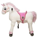 Unicorn Alb de Călărit pentru Copii 5-8 Ani cu Roți, Model Melody, Cadru Metalic Rezistent, Pluș Moale