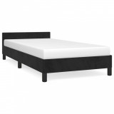 Cadru de pat cu tăblie, negru, 90x190 cm, catifea