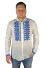 Bluza tip ie barbati R187 alb pur/albastru , marimea 2XL, Bumbac, La baza gatului