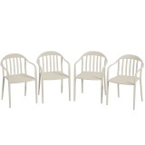 Outsunny Set 4 Scaune de Grădină Stivuibile cu Spătar și Brațe, Rezistente la Raze UV și Impermeabile, 57x54x78 cm, Alb | Aosom Romania