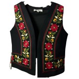 Vesta Traditionala Neagra pentru Fetite cu Broderie Florala Rosie - VTF01