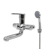 Baterie pentru cada cu para de dus Flow, crom, monocomanda, montaj pe perete