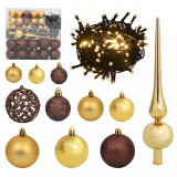 Set globuri Crăciun cu v&acirc;rf &amp; 300 LED-uri 120 piese auriu&amp;bronz