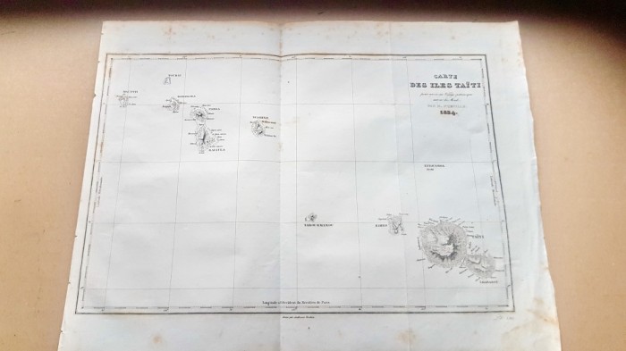 F907-I-Harta veche AFRICA- INSULA TAHITI 1834. Stare buna. Marimi: 38/28 cm.