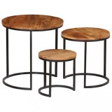 Set mese de cafea, 3 piese, lemn masiv de acacia
