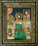 Icoana pictată pe sticlă 1988 Sf Ioan Botezatorul și Sf Nicolae inramata 25x31 cm
