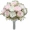 Buchet mare personalizabil cu trandafiri naturali criogenati, floarea miresei naturala uscata si frunze de ruscus naturale criogenate, (Alb Roz)
