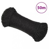 VidaXL Fr&acirc;nghie de lucru, negru, 8 mm, 50 m, polipropilenă