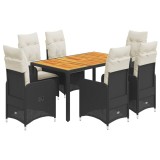 Cumpara ieftin Set bistro de gradina, 7 piese, cu perne, negru, poliratan