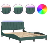 Cadru de pat cu LED fara saltea, Hanko, verde inchis, 140x190 cm, catifea