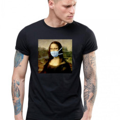 Tricou barbati negru - Mona Lisa in Pandemie - S