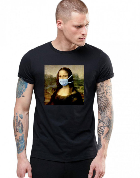 Tricou barbati negru - Mona Lisa in Pandemie - 2XL