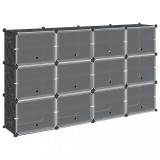 Organizator cub de depozitare cu usi, 12 cuburi, negru, PP, DKD Home Decor