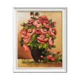 Tablou vaza cu maci regali pictat manual inramat, 55x45cm ulei panza, rama alba din lemn