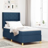 vidaXL Pat box spring cu saltea &amp; LED, albastru, 90x200 cm, textil