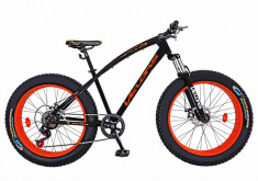 Bicicleta Fat Bike FIVE Spin cadru otel culoare negru portocaliu foto