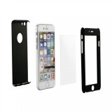 Set husa si folie de protectie, flippy, compatibila cu apple iphone x, full cover 360&Acirc;&deg;, plastic + sticla, negru