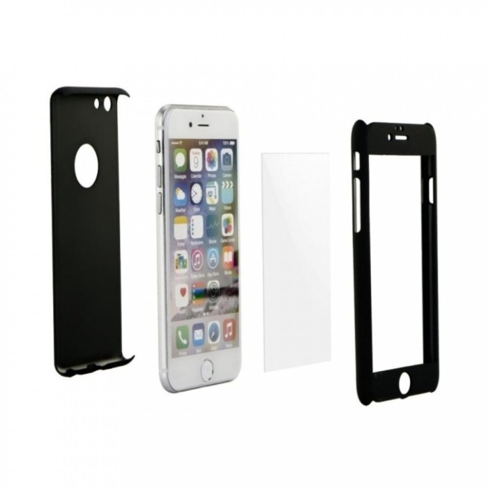 Set husa si folie de protectie, flippy, compatibila cu apple iphone x, full cover 360&Acirc;&deg;, plastic + sticla, negru
