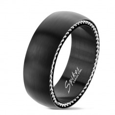 Inel din oțel inoxidabil cu spirale pe laturile, negru mat, 8 mm - Marime inel: 59