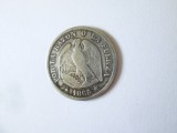 Rara! Chile 20 Centavos 1865 argint in stare foarte buna cu patina frumoasa,diametrul=23 mm,greutate=4.50 grame