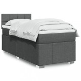 Cumpara ieftin Pat box spring cu saltea, gri &icirc;nchis, 80x200 cm, textil