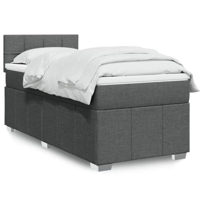 vidaXL Pat box spring cu saltea, gri &icirc;nchis, 80x200 cm, textil 3289196