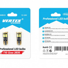 Bec de pozitie tip LED Canbus T10 W2.1x9.5, 12-24V 2.3W, 12SMD , culoare alb , Vertex, set 2 buc