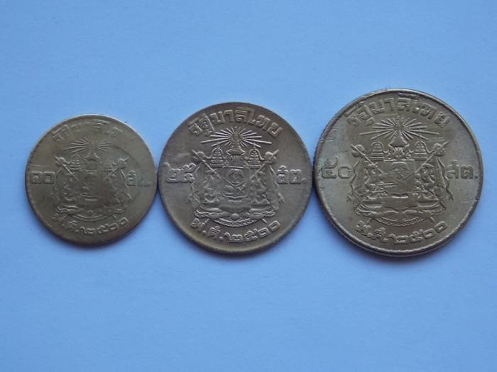 Lot 3 monede diferite Thailanda-10,25,50 satang 1957