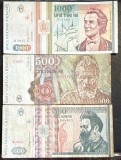 Cumpara ieftin ROMANIA LOT TREI BANCNOTE CIRCULATE/500 SI 1000 LEI 1991 SI 500 LEI 1992, POZE