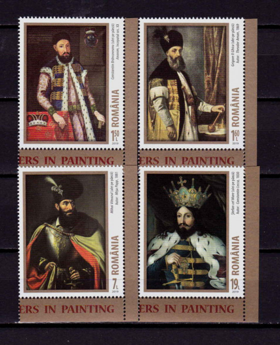 RO 2019 ,LP 2257,&quot;Domnitori romani in pictura&quot;,serie colt(sus sau jos!) ,MNH