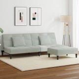 vidaXL Canapea extensibilă cu taburet, 2 locuri, gri deschis, catifea